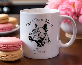 Custom Personalized Cane Corso dog mug, Dog Mom coffee mug, Mother's Day Gift, ceramic 11-ounce coffee cup, Dog Lover Gift