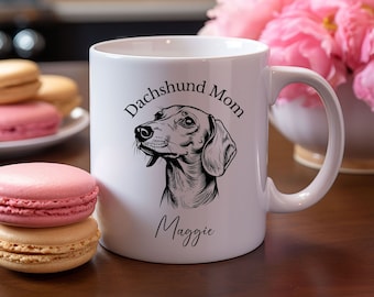 Custom Personalized Dachshund dog mug, Dog Mom coffee mug, Mother's Day Gift, ceramic 11-ounce cup, Dog Lover Gift