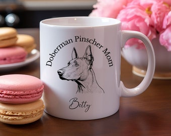Custom Personalized Doberman Pinscher dog mug, Dog Mom coffee mug, Mother's Day Gift, ceramic 11-ounce cup, Dog Lover Gift