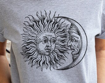 Sun And Moon Celestial T-Shirt, Sun And Moon Boho Tee, Spiritual Shirt, Lunar Shirt, Sun Shirt, Mystical T-Shirt, Sun Moon Tee, Bohemian Tee