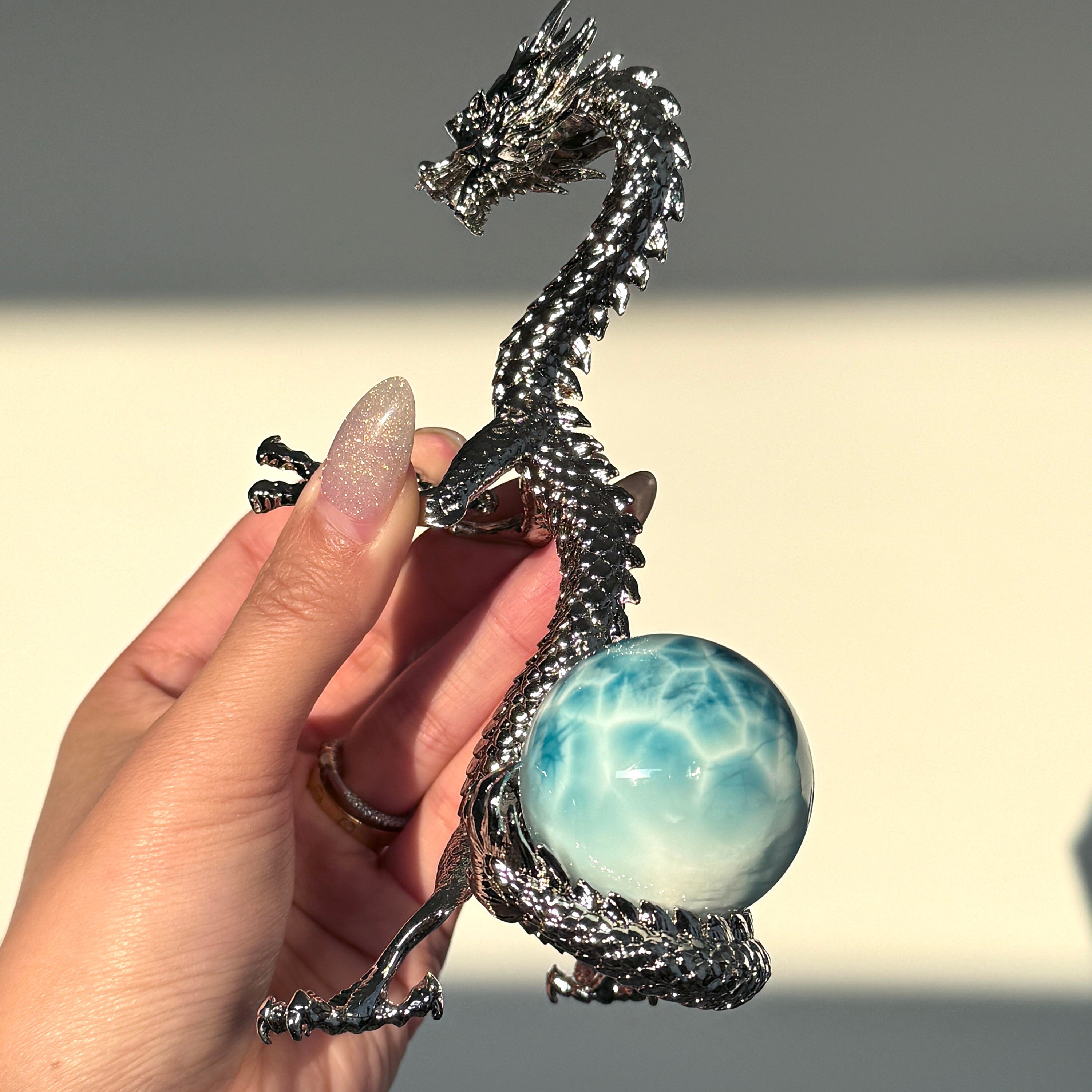 Standing Dragon Sphere Stand: Metallic Crystal Ball Holder - Etsy
