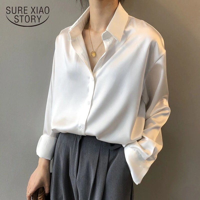 Satin Silk Shirt Vintage Blouse Long 
