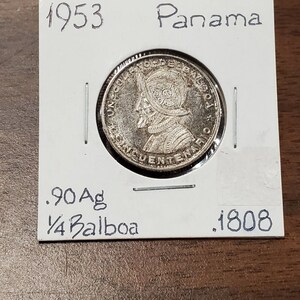 1953 Panama Silver UN CUARTO DE 1-4 Quarter Balboa Coin Bu Uncirculated Toner