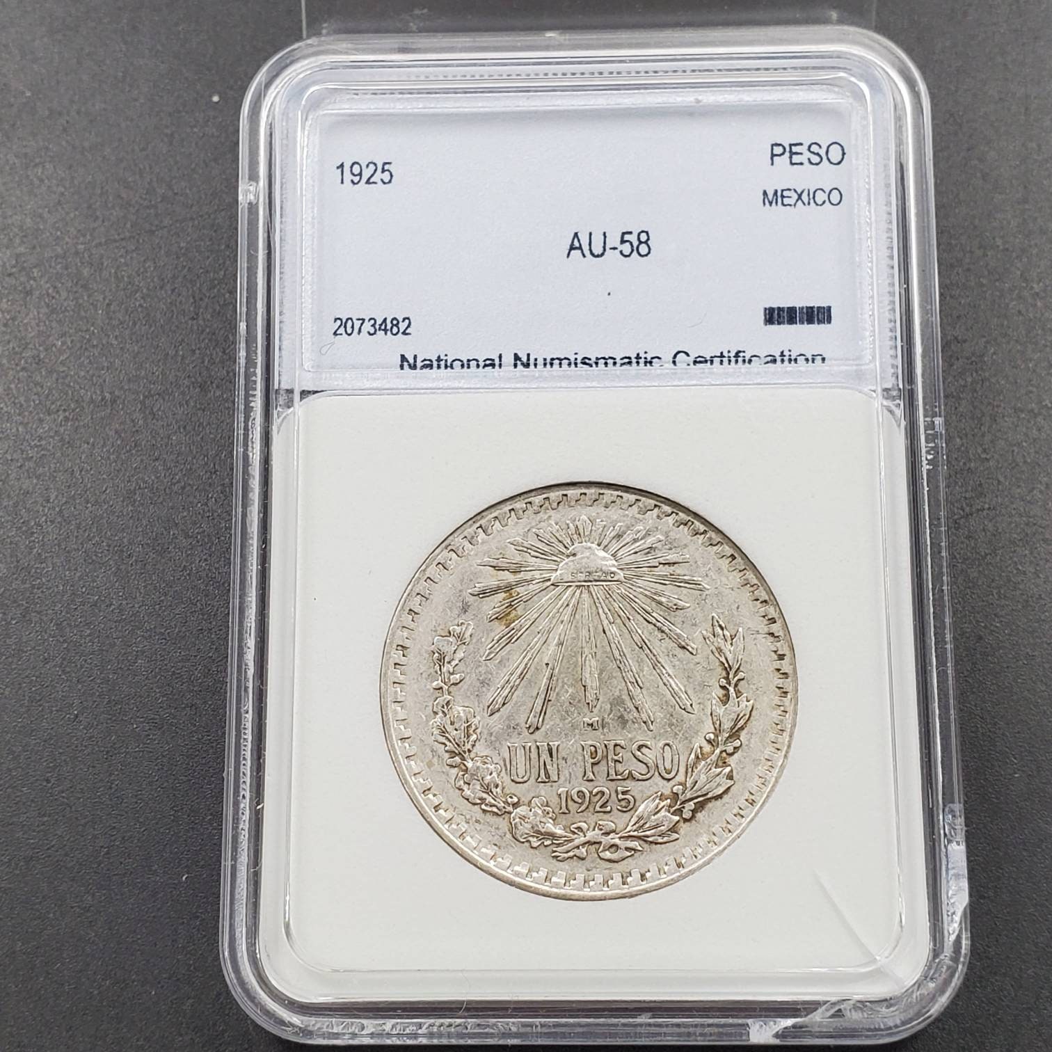1925 Mexico Un Peso Silver Coin AU58 National Numismatic