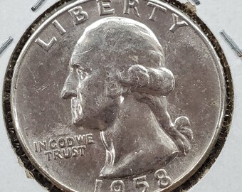 1958 P 25C Washington Quarter Silver Coin CHOICE AU Type B Variety 