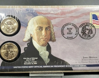 JAMES MADISON Presidential Dollar P & D 2 coin Set First Day OGP
