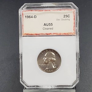 1964 D Washington Quarter Coin Variety PCI AU55 Detail 001 FS-101 Double Motto