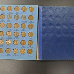 1941 1958 Lincoln Wheat Head Cent Penny Starter Nearly Complete Set in Folder image 2