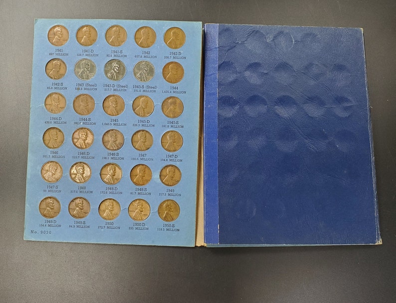 1941 1958 Lincoln Wheat Head Cent Penny Starter Nearly Complete Set in Folder image 2