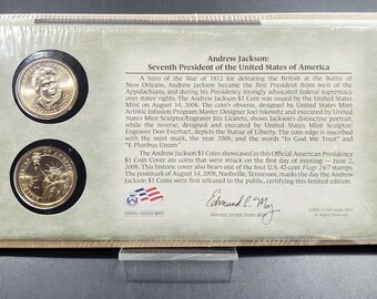 Andrew Jackson Presidential Dollar P & D 2 coin Set First Day OGP