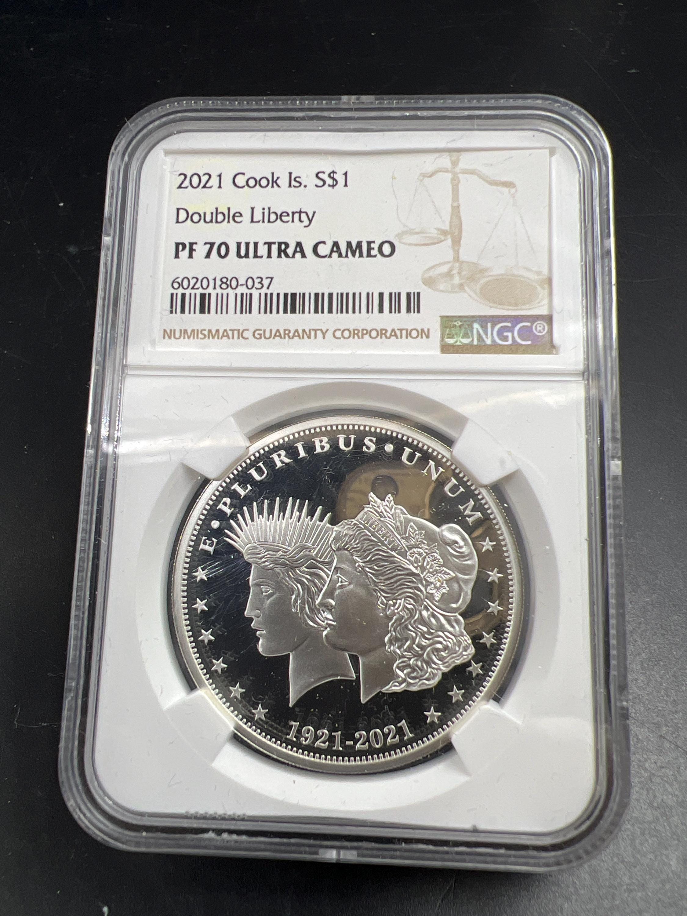 2021 Cook Island SS1 Double Liberty NGC PF70 Ultra Cameo #037 1/2