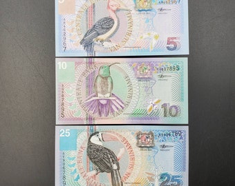 2000 SURINAME Set of 3 Banknotes 5,10,25 Gulden Uncirculated Tropical Birds
