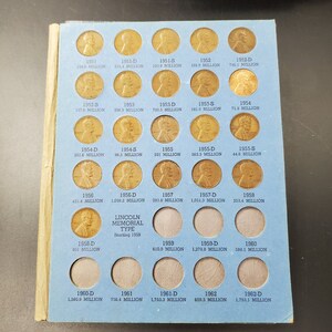 1941 1958 Lincoln Wheat Head Cent Penny Starter Nearly Complete Set in Folder image 3