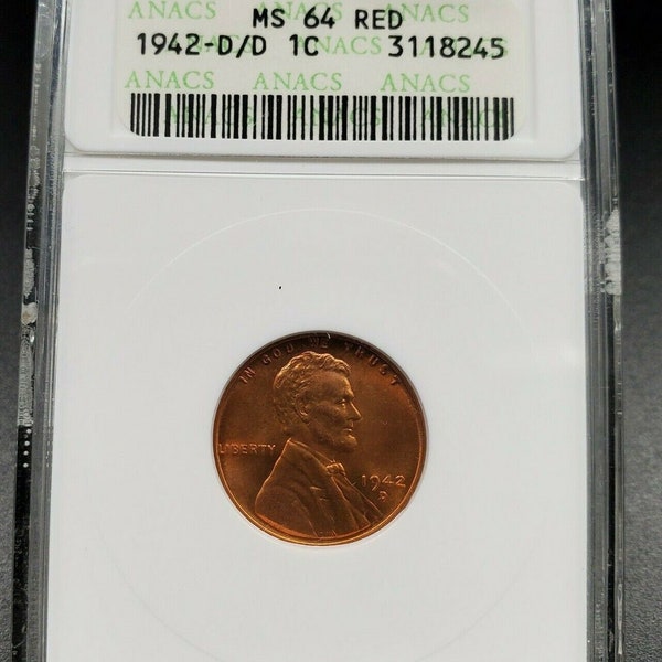 1942 D Lincoln Wheat Cent Penny Coin Variety Anacs MS64 Red Rpm 013 Dmr-021