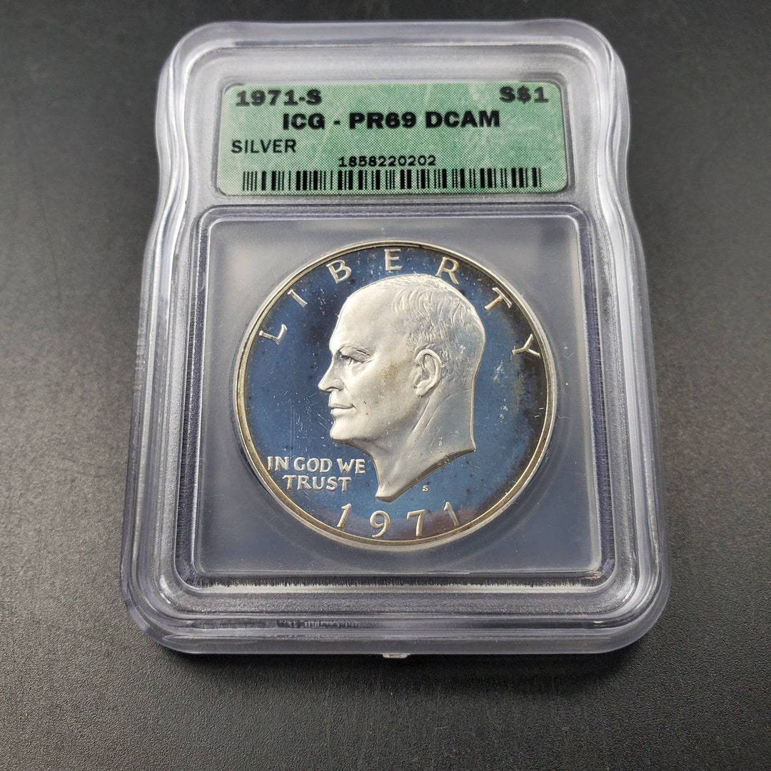 u*6様 アメリカ　銀貨 フルーフ　1971-S アイゼンハワーダラーPR　69 1971 S Eisenhower Brown Ike 40% Silver PR69 DCAM ICG Nice Blue