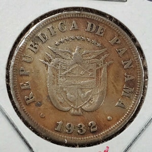 1932 PANAMA CINCO CENTESIMOS 5C Copper Nickel Coin High Circulated Condition