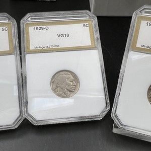 3 Coin Year Set 1929 P D & S Buffalo 5c Nickels in PCI slabs VG Fine VF Very fine grades