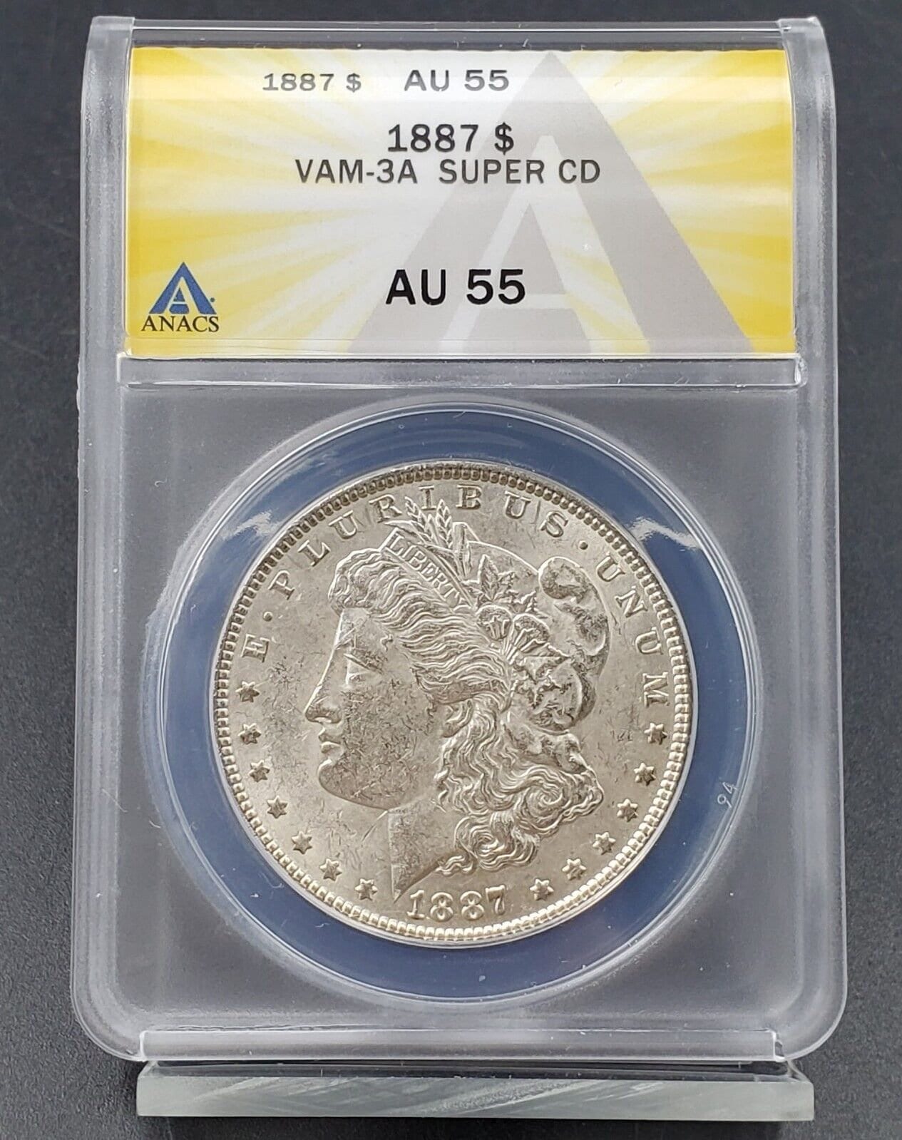 1887 P Morgan Silver Dollar Variety Coin ANACS AU55 Vam-3a Super