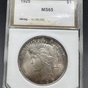 1925 P Peace Silver Dollar Coin PCI MS65 Gem BU Certified