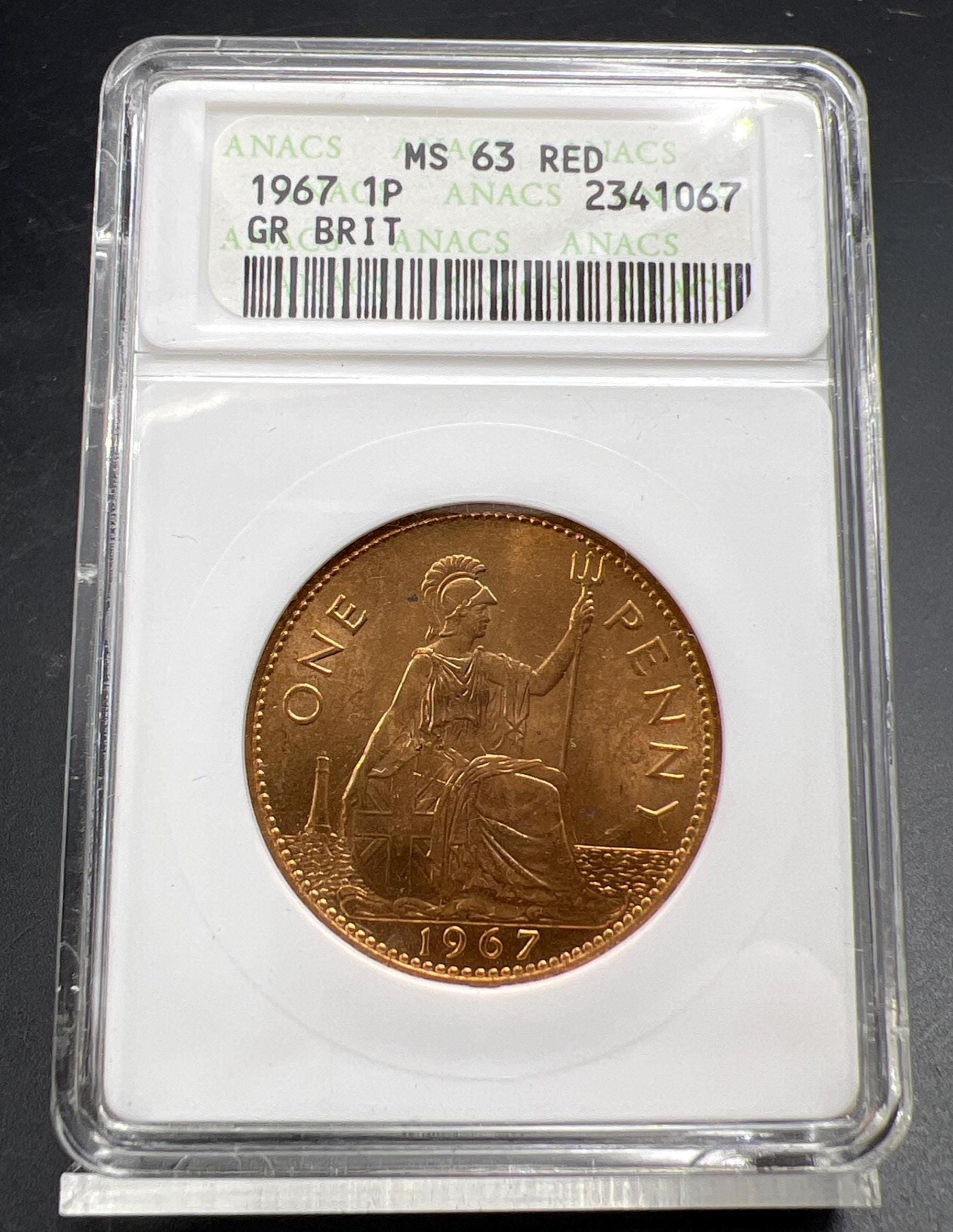 1967 1P Great Britain Large Penny Coin ANACS MS63 RD Certified - Etsy