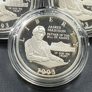 1993 S JAMES MADISON Commemorative Proof Silver Half Dollar Coin In Capsule Dcam