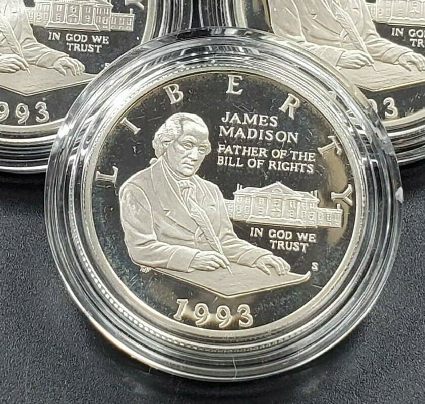 1993 S JAMES MADISON Commemorative Proof Silver Half Dollar Coin In Capsule Dcam