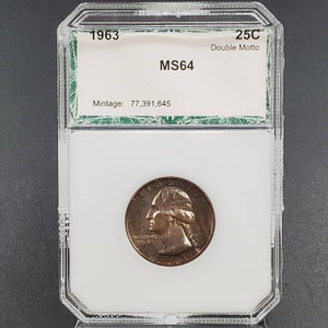 1963 P Washington Quarter Coin Variety PCI MS64 CH Unc 001 FS-101 Double Motto