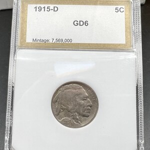 1915 D 5c Buffalo Nickel Coin Choice Good G6 PCI Retro Slab Certified with 10% Rotated die error