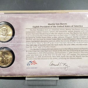 Martin Van Buren Presidential Dollar P & D 2 coin Set First Day OGP