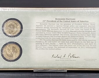 2009 BENJAMIN HARRISON 23rd Presidential Dollar P & D 2 coins Set First Day OGP