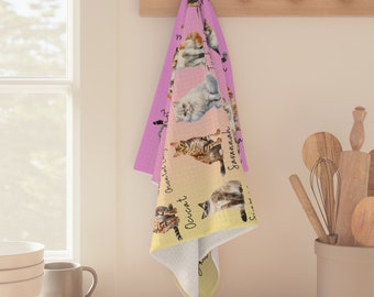 Cats Tea Towel, Cat Tea towel, Cat lovers gift, Types of cats tea towel, Kitchen accessories gift, Cat homewares, Cat lady gift