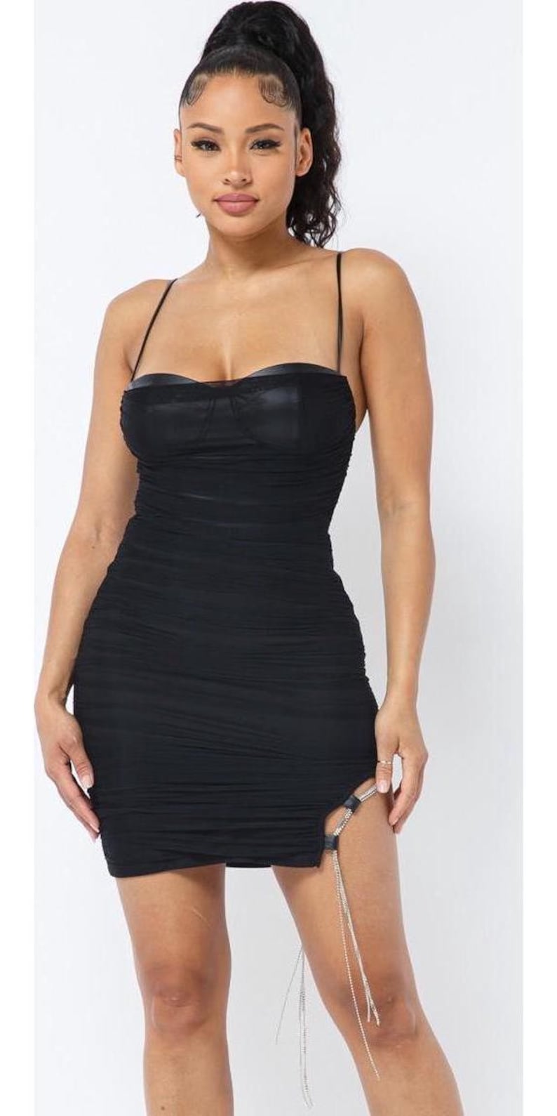 spaghetti strap black bodycon dress