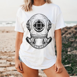 Vintage Diver Helmet T-shirt, Beach Shirt, Beautiful Print, Diver T-shirt, Retro T-shirt, Summer Shirt, T-shirt with print, Ocean, Gift