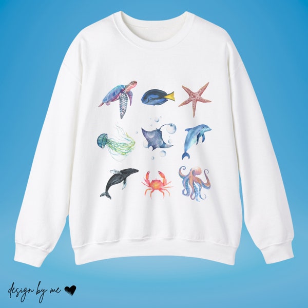 Unisex Crewneck Sweatshirt, Sea Animals Sweatshirt, Beautiful Print, OCEAN Hoodie, Graphic Desing, Ocean Desing Sweatshirt, Gift