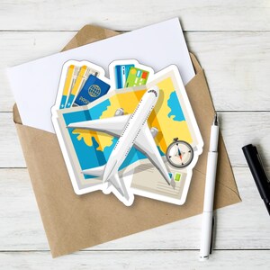 Reiseaufkleber, Pass, Flugzeug, Karte, Reisezeit, Das Beste für Ihren Koffer, Aufkleber, Kiss-Cut-Aufkleber, perfektes Geschenk, Aufkleber für Sie, Geschenk