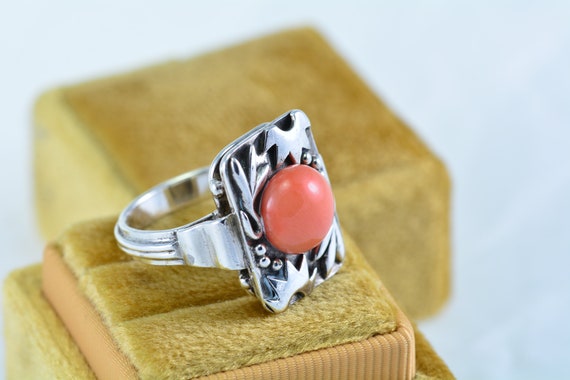 ArtDeco Silver 835 Ring Red Coral - image 5