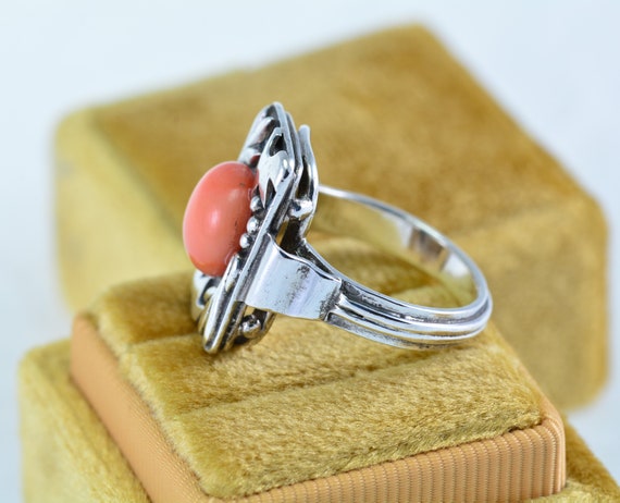 ArtDeco Silver 835 Ring Red Coral - image 2