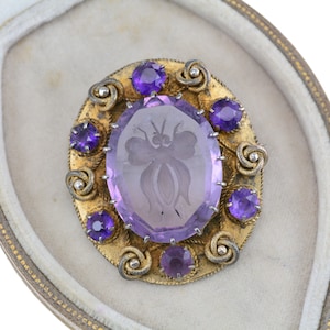 Rare Victorian Amethyst Intaglio Brooch