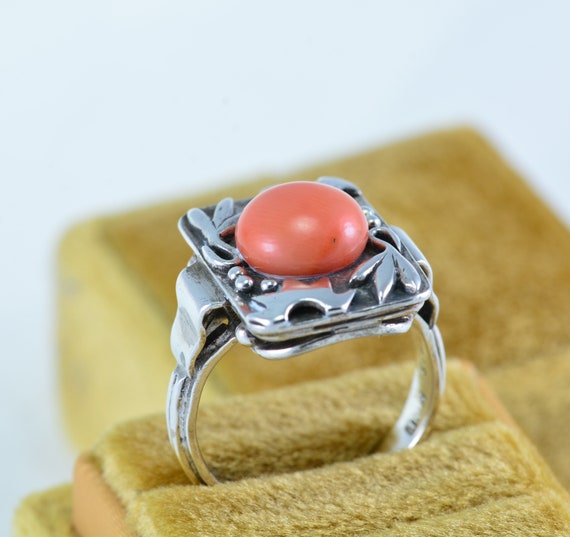 ArtDeco Silver 835 Ring Red Coral - image 6