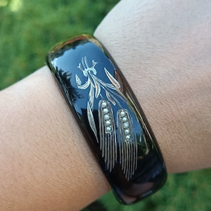 Antique Silver750 Bangle Black Enamel