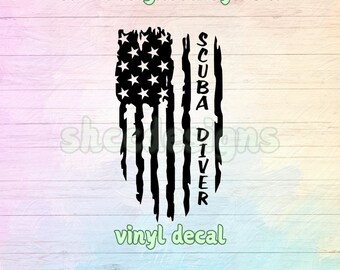 Scuba Diver American Flag Vinyl Decal - Dive Tank Sticker