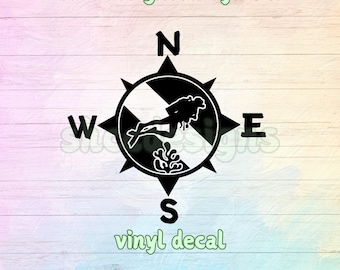 SCUBA Diving Compass Vinyl Decal - Coral Reef Design