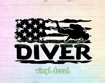 American Dive Flag Vinyl Decal: Scuba Diver Car Window Sticker