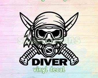 Pirate Skull Diver Vinyl Decal: Scuba Car Window Sticker