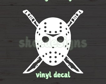 Hockey Mask with Crossed Machete Vinyl Decal / Die-Cut /  Window Sticker / Car Decal / Horror Fan Decal / Scary