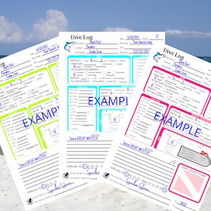 Color Bundle Fogli di registro per immersioni subacquee, informazioni per subacquei e fogli di appunti. Formato raccoglitore A5 Stampa a casa Download digitale. Unità imperiali