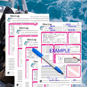 Fogli di registro rosa per immersioni subacquee, informazioni per subacquei e fogli di appunti. Formato raccoglitore A5 Stampa a casa Download digitale. Unità imperiali