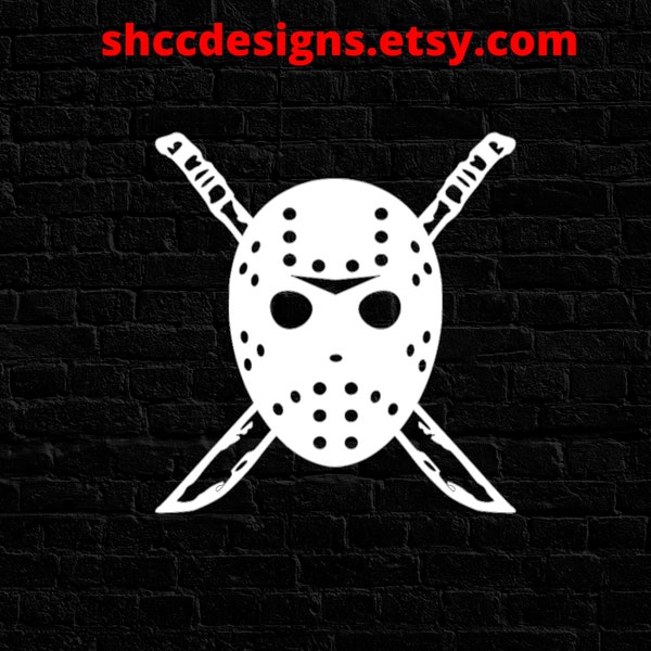 Hockey Mask with Crossed Machete Vinyl Decal / Die-Cut /  Window Sticker / Car Decal / Horror Fan Decal / Scary