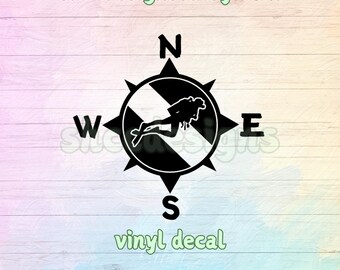 Scuba Diving Compass Vinyl Decal: Diver Down Flag