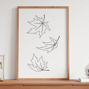 Hojas de otoño, cartel de dibujo de línea minimalista de otoño, impresión de hojas, arte de línea de otoño, cartel moderno, descarga digital, dibujo de línea simple